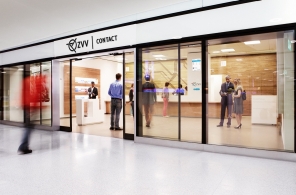 Aussenaufnahme des neuen ZVV-Contact-Kundencenters in der Passage Löwenstrasse im Zürcher Hauptbahnhof.