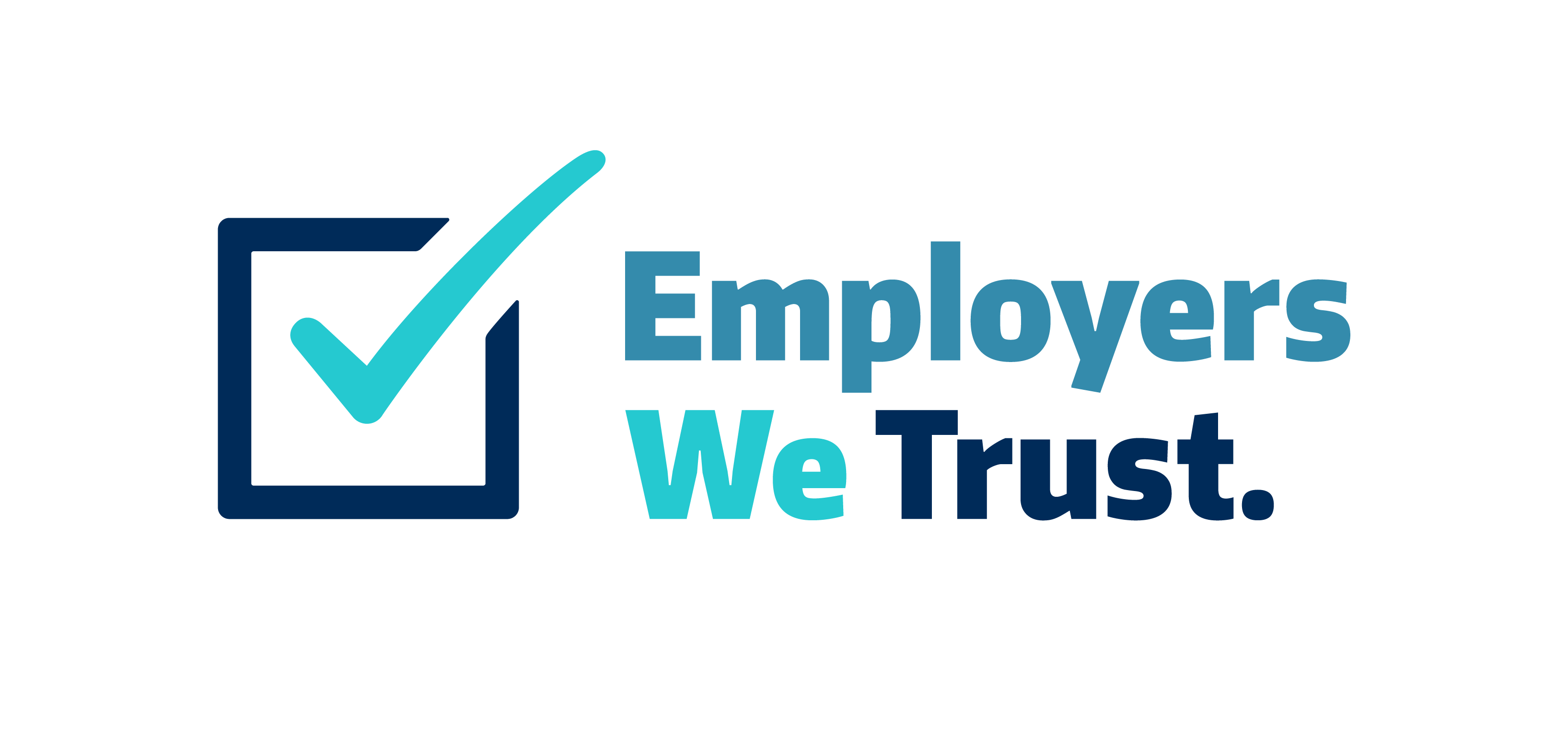 Blaues Häkchen in Quadrat, daneben Schrift: "Employers We Trust."