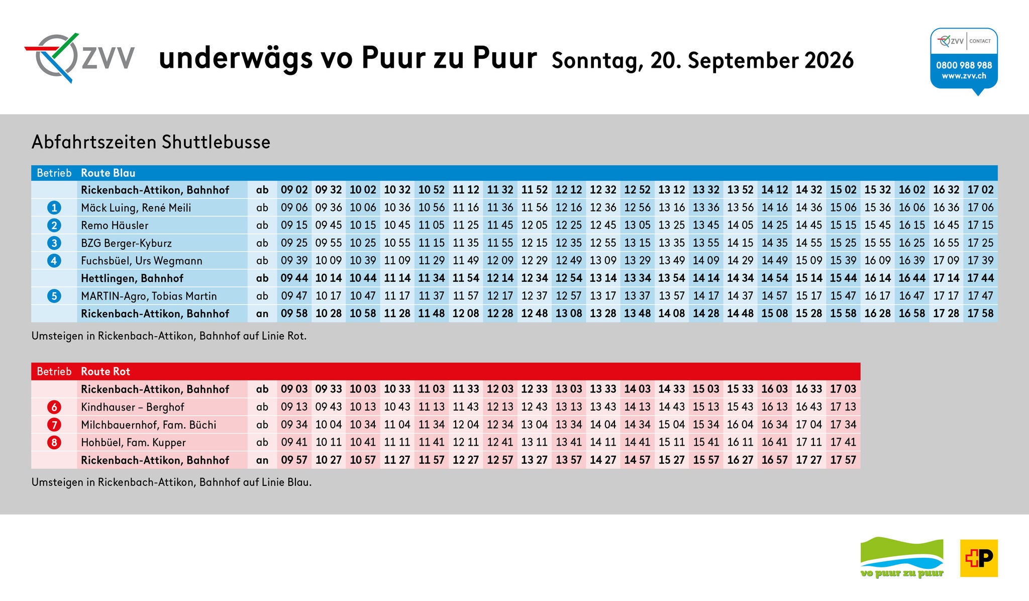 Fahrplan Shuttlebus vo puur zu puur. 