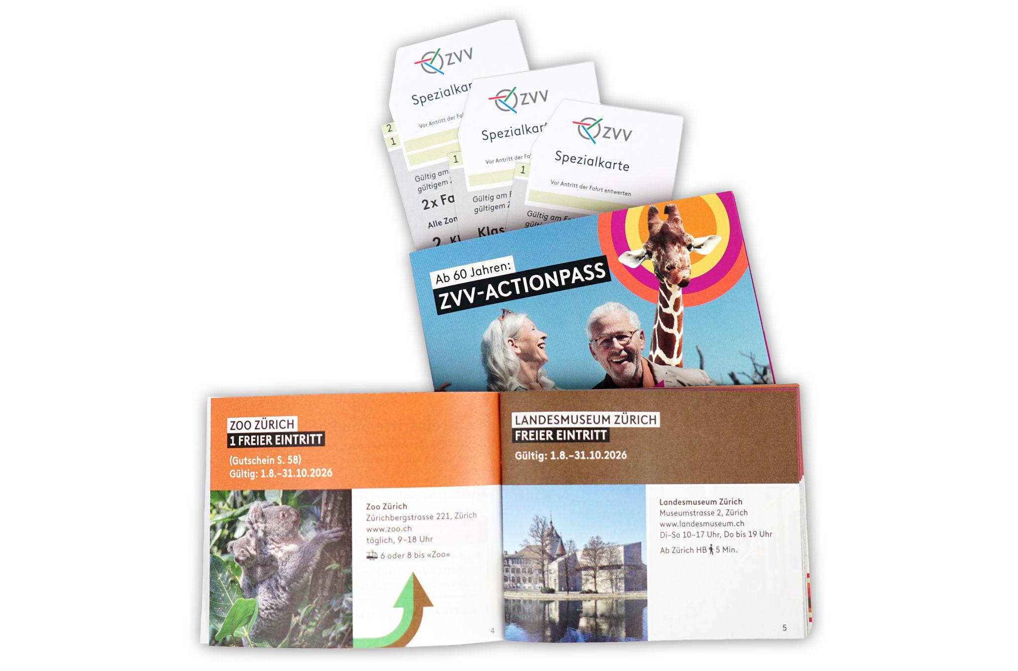 Abbildung des ZVV-ActionPass mit Aktions-Heft und Spezialtickets