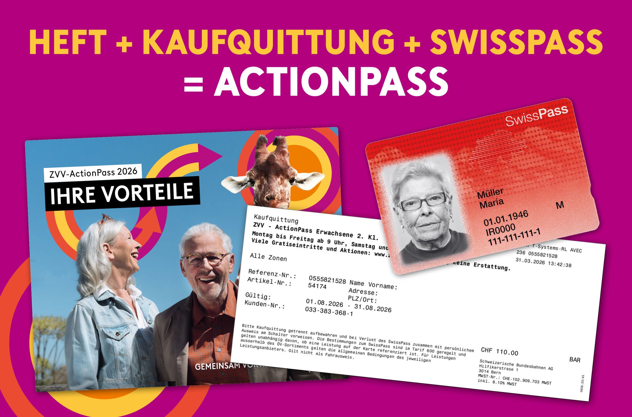 Aktions-Heft, Kaufquittung und SwissPass gehören zum ZVV-ActionPass
