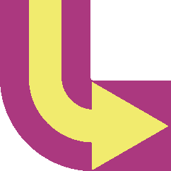 Magenta-zitronengelber, gebogener Pfeil, der von oben nach rechts zeigt.
