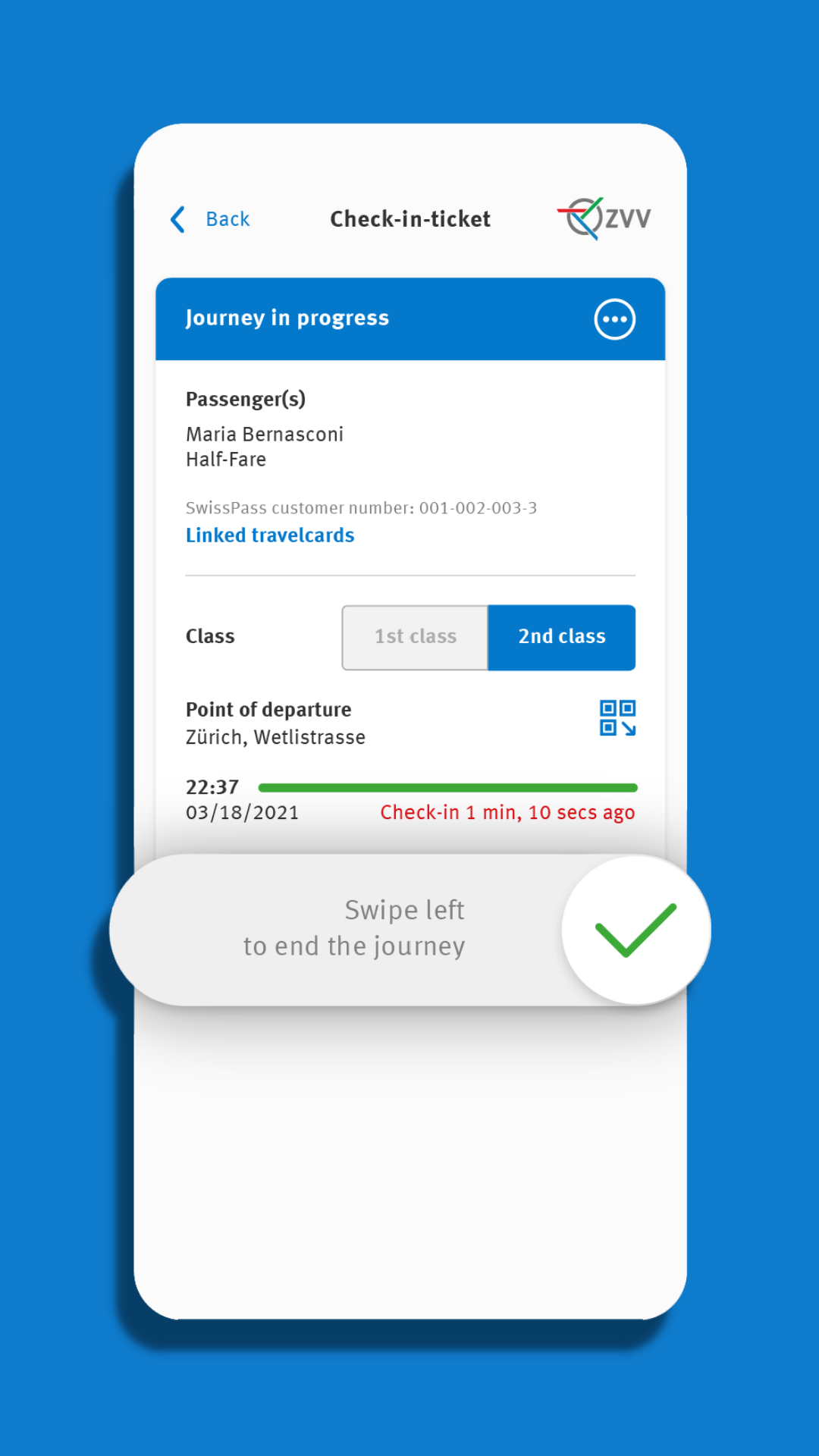 Easy check-in with the Check-in Ticket in the ZVV app