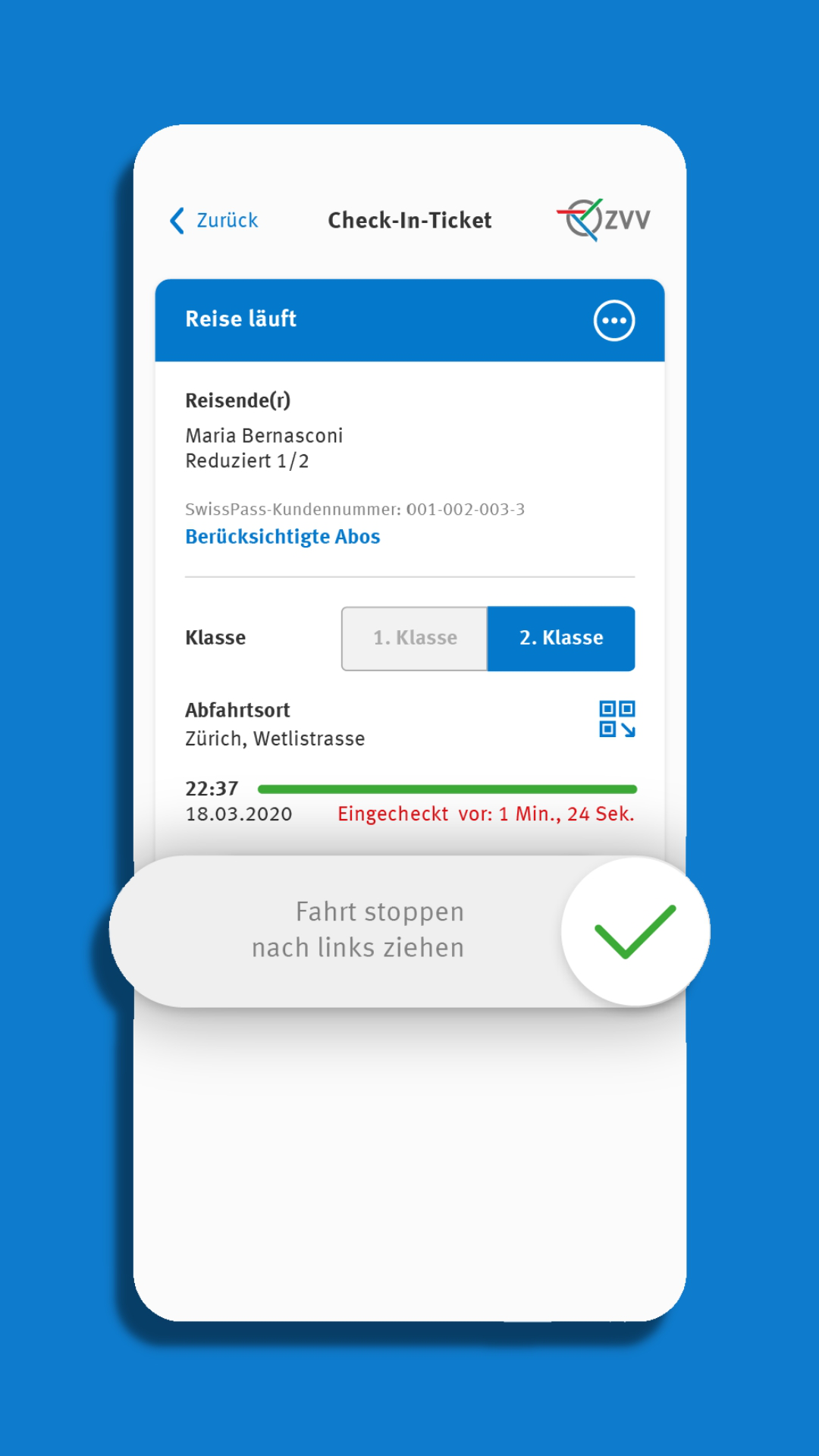 Mit dem Check-in-Ticket in der ZVV-App einfach einchecken