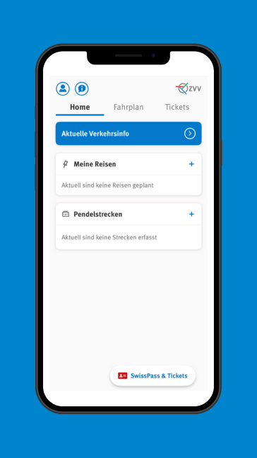 ZVV-App Startseite Printscreen der Startseite der ZVV-App