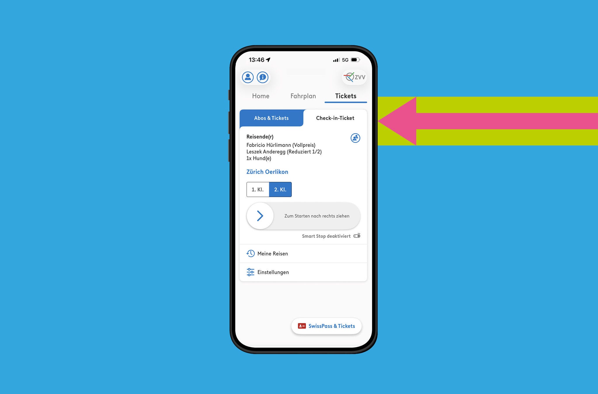 Ansicht der Check-In Funktion in der ZVV-App