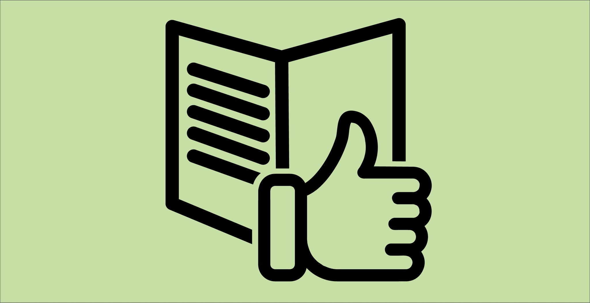 Liniengrafik: Hand mit hochgestrecktem Daumen vor einem Buch