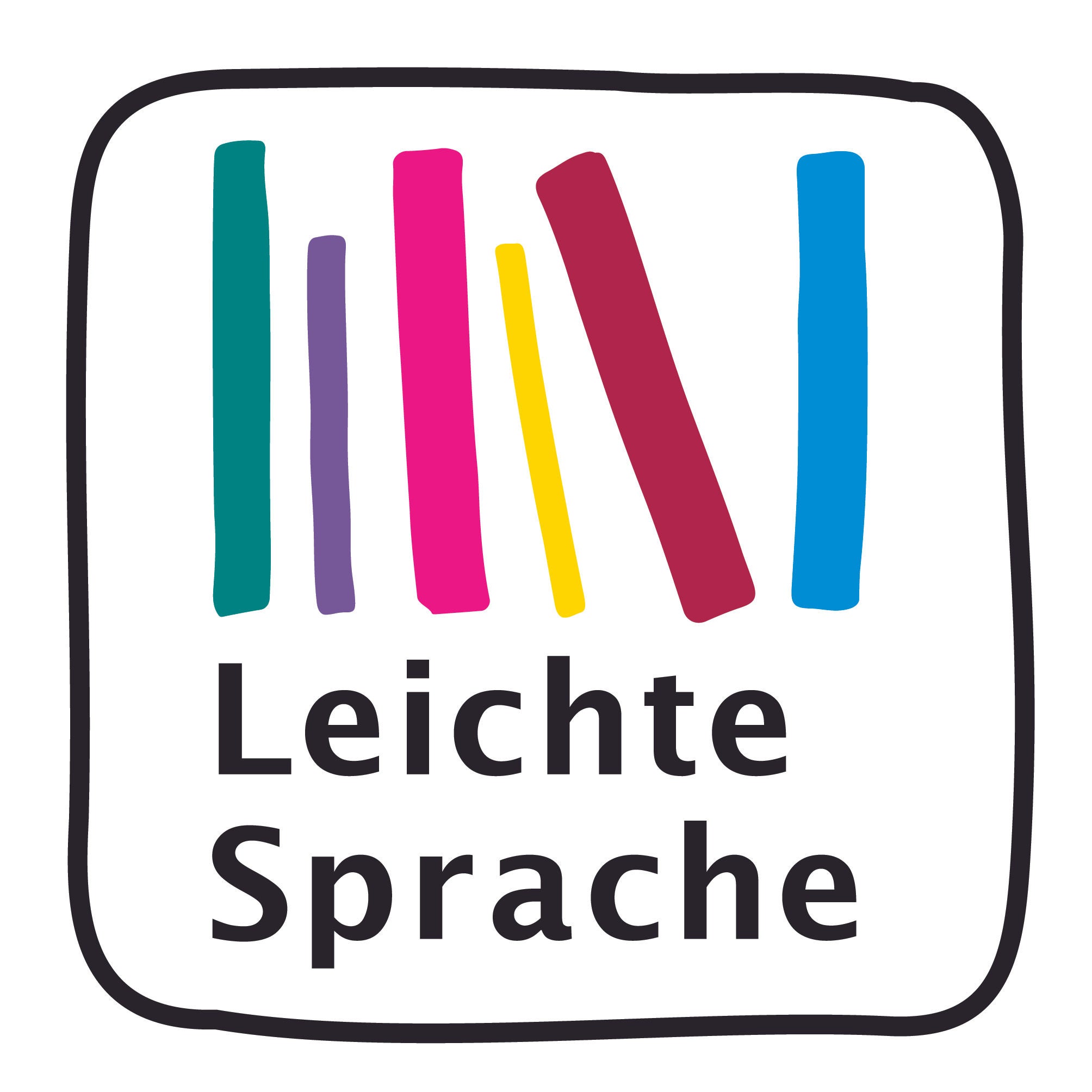 Farbige, horizontale Striche. Darunter steht "Leichte Sprache"