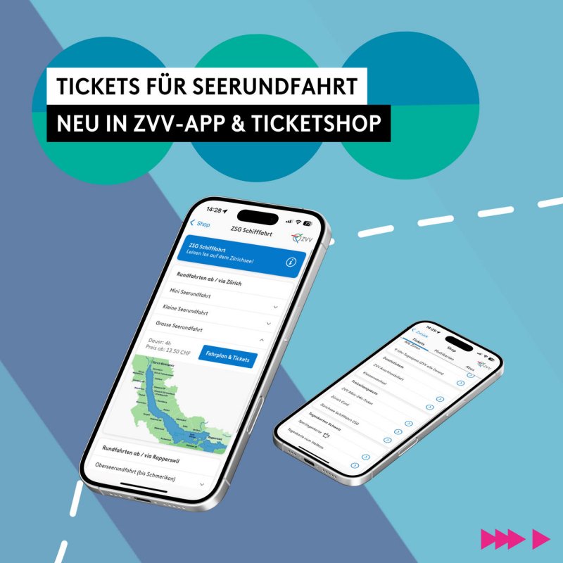 Zwei Handy Mockups mit Ausschnitten der ZVV App