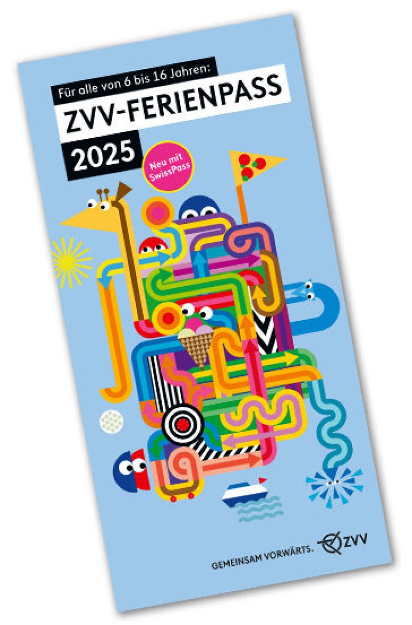 Der ZVV-FerienPass-Flyer mit farbigem Sujet. 