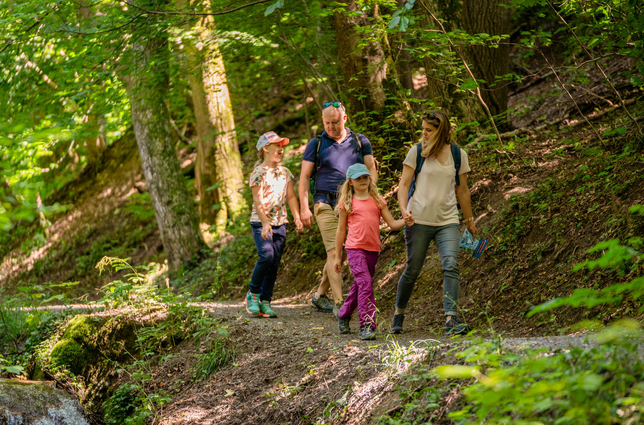 Eine Familie macht die Ringo-Reise und spaziert durchs Küsnachter Tobel.