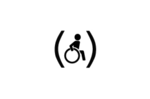 Pictogram of a wheelchair-user in brackets