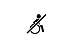 Crossed out pictogram of a wheel-chair user
