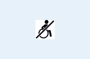 Crossed out pictogram of a wheel-chair user